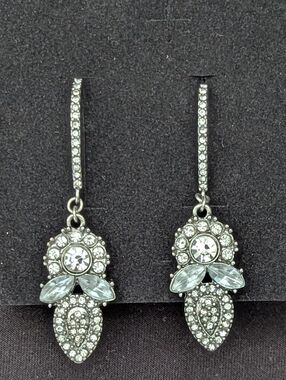 Silver Crystal Gem Drop Earrings Sparkling Dangle